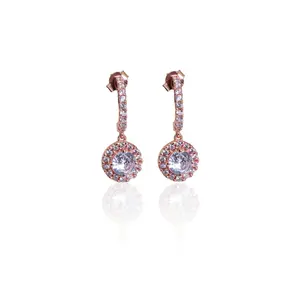Pendientes de Halo con Baño de Oro Rosa y Circonita Cúbica, Joyería de Moda para Mujer - Product Image 2