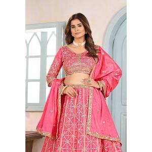 Conjunto de Lehenga Choli de Diseñador para Mujer de la Mejor Calidad, con Bordado Floral Intenso, Estampado Floral, Dupatta Nupcial Ecológica Natural para Damas - Product Image 2
