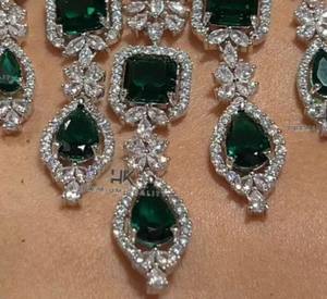 Conjunto de Joyería de Diamantes Americanos para Niñas, Económico, para Bodas, Fiestas, Collar y Aretes Plateados, Estilo Tradicional Indio - Product Image 2