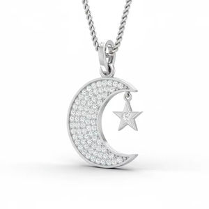 Pendentif rond en diamant de qualité supérieure, lune et étoile, fabriqué avec des diamants naturels en or, bijoux fins conçus pour le glamour du soir - Product Image 1