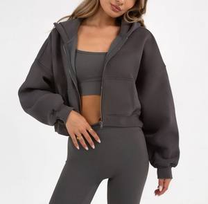 Femmes personnalisé coton doux surdimensionné à manches longues à capuche décontracté sweat à capuche poche latérale nouvelle épaule tombante conception fermeture éclair complète hiver - Product Image 5