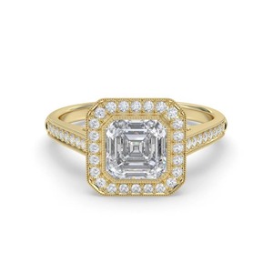 Bague Asscher sertie de diamants, avec halo simple et serti sur l'épaule, 0,85 ct de diamant de laboratoire en platine, pour mariage et fiançailles - Product Image 1