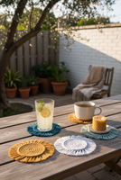 Ensemble de dessous-de-verre en macramé en coton écologique fait main, tapis de table antidérapant réutilisable tissé style bohème, décoration d'intérieur lavable pour mariage