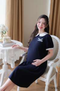 High Quality Summer Maternity <b>Dress</b> Peter Pan Anti-Shrink Short Sleeved <b>Sweat</b>-Absorbent Soft Comfortable Fabric ODM V1092 - Product Image 2