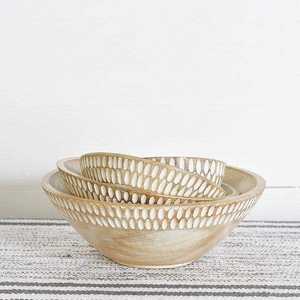 Artisanat touche blanche Design classique Un ensemble de bol en bois pour fruits Ensemble de bol en bois Écologique Lave-vaisselle pour fruits - Product Image 1