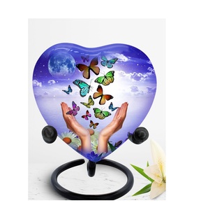 Urne en forme de cœur papillon pour cendres humaines-Urne papillon violette pour cendres avec boîte et sac-Mini urne violette avec papillons - Product Image 1