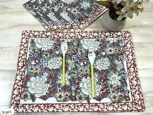 Jaipur tradicional hecho a mano 100% algodón manteles individuales bloque impreso mesa de comedor manteles étnicos indios algodón comedor esteras - Product Image 5