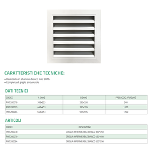 Grilles et registres carrés en aluminium blanc étanches Tecnosystemi pour systèmes CVC - Product Image 3