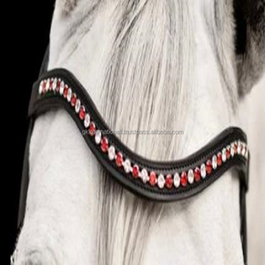 Banda de cuero vacía para cejas de caballo, banda personalizada con cristales plateados y rojos, con diamantes de imitación, banda ostentosa para cejas, fabricante al por mayor - Product Image 6