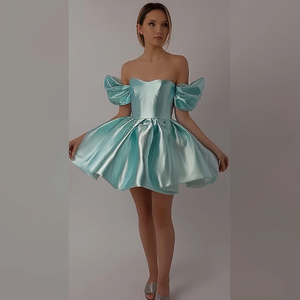 Vestido de Mujer Personalizado, Mini Vestido de Noche Elegante, Informal, de Moda, Color <span class=keywords><strong>Aguamarina</strong></span>, para Fiesta de Bodas, con Tirantes Desmontables - Product Image 2