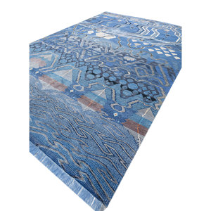 Tapis en laine et soie de bambou noué à la main à motif géométrique bleu Freedom Manchaha pour la décoration de la maison et du salon - Les-8329 - Product Image 2