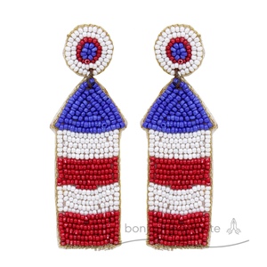 Orecchini patriottici 4 ° di July orecchini pendenti rossi bianchi blu fatti a mano con perline | Gioielli di moda festivi all'ingrosso USA - Product Image 4