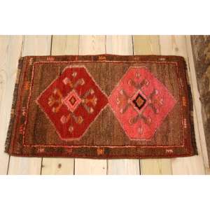 Petit tapis turc 1,7x2,7 pieds, tapis en laine Ikat brun rouge - Product Image 2