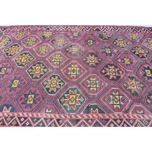 Tapis Ethnique Rouge Jaune Laine 5.9 X 11.5ft Tapis Turc Fait Main Patchwork Design Support Latex pour Salon Couloir 10mm - Product Image 5