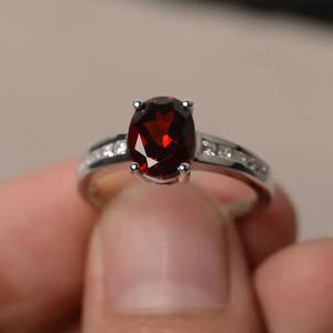 <b>925</b> Sterling <b>Silver</b> Spanish <b>Ring</b> Natural Red Garnet Anniversary <b>Ring</b> January Birthdays Oval Cut Red Gemstone Freshwater Pearl - Product Image 5