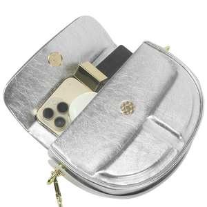 Fashion Women's Metallic Silver Semi Circle <b>Mini</b> Handbag with Adjustable Shoulder Strap Design Perfect for Evening Party Styling - Product Image 6
