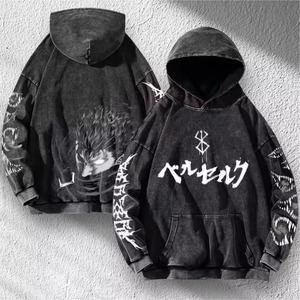 เสื้อฮู้ดดี้พิมพ์ลายโกธิคทรงโอเวอร์ไซส์สำหรับผู้ชาย สีดำ ผ้าฝ้ายเฟรนช์เทอร์รี่ แขนยาว มีกระเป๋า สไตล์สตรีทแวร์ รับผลิตแบบ OEM ขายส่งจากโรงงาน - Product Image 3