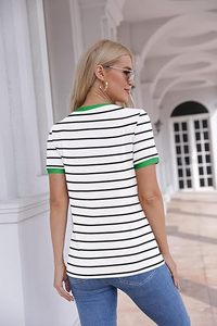 Camiseta básica 100% de algodón de manga corta con cuello a rayas para mujer, ropa informal de verano antibolitas ecológica con bordado - Product Image 3