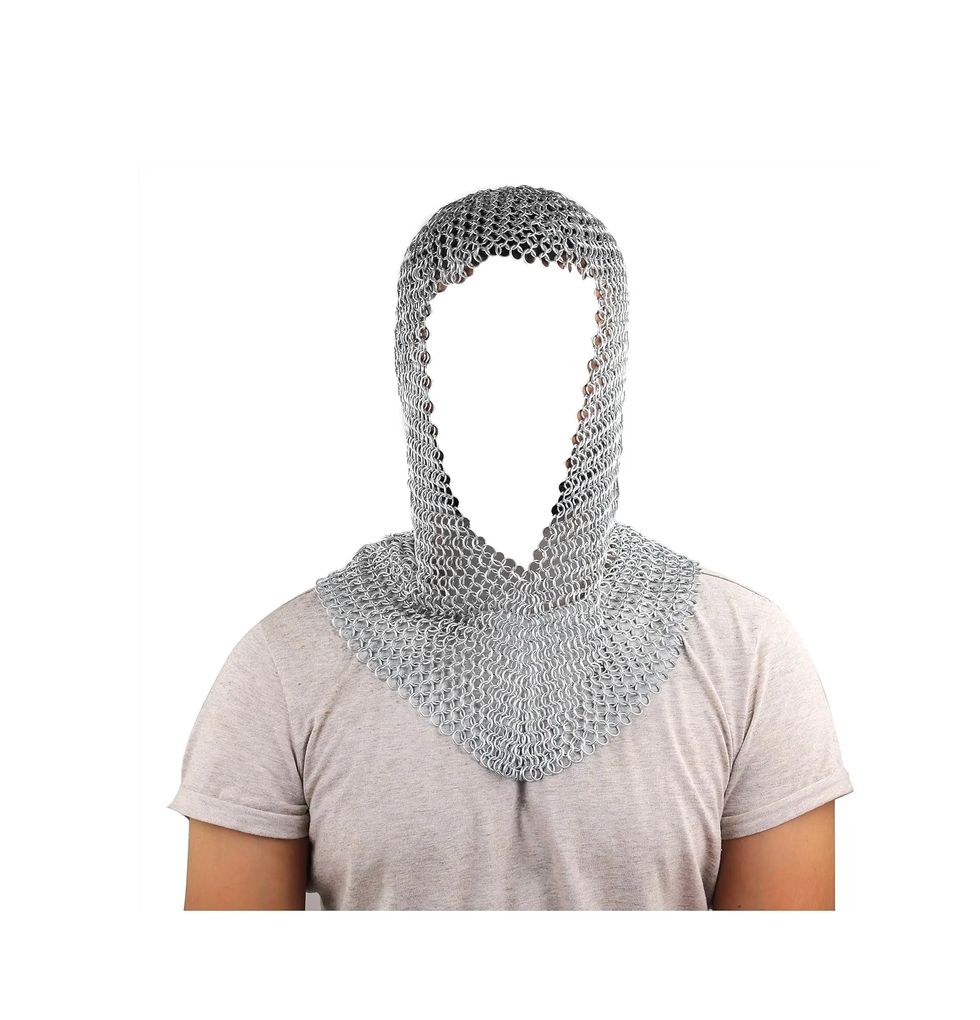 Battle Ready Chain Mail Coif Armor | Stainless Steel Shoulder & Face Chain Mail Cover & Hood For Protection | Original Authentic