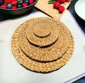 Mantel de mesa de comedor redondo Natural, manteles individuales de lino de cuerda de algodón tejido resistente al calor, soporte antideslizante, posavasos de ratán - Product Image 3