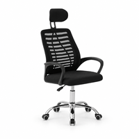 Chaise de bureau en maille noire avec option d'appuie-tête réglable, base chromée et accoudoirs en PP pour espaces de travail commerciaux