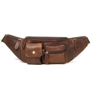 Genuine Leather Fanny <b>Pack</b> <b>large</b> capacity Crossbody Waist Bag with Zipper phone Pockets brown - Product Image 1
