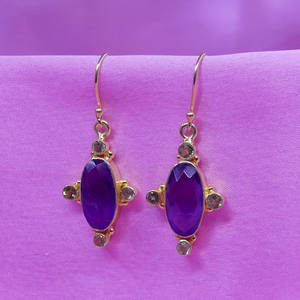 Bijoux en argent sterling 925 plaqué or pour soirée, améthyste, péridot, pierres précieuses, boucles d'oreilles pour femmes - Product Image 4