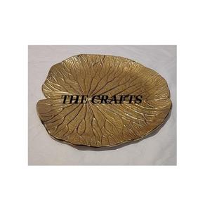 Assiette de service à dessert de qualité deluxe plateau fait à la main en aluminium de forme ronde assiette à feuilles pour mariage - Product Image 6