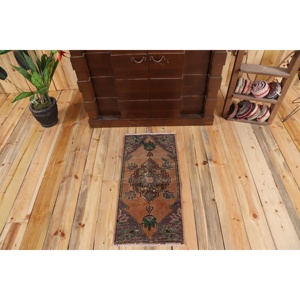 1,3x2,8 ft Turkish Rug, Rug, <b>Brown</b> Plants & trees Rug <b>Wool</b> - Product Image 1
