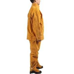 Ensemble veste et pantalon de soudeur en cuir de vachette jaune, classe 2, imperméable, résistant à la chaleur, vêtements de travail de protection - Product Image 2