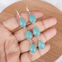 Boucles d'oreilles pendantes en calcédoine aquatique multi-pierres, fil d'oreille plaqué argent 925, goutte de cristal, faites à la main, bijoux de luxe pour mariage, fête, style bohème