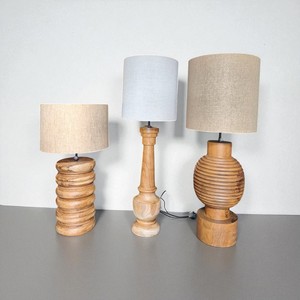 Lampes de table minimalistes en bois de teck avec abat-jour rond en tissu lampes de chevet flexibles vintage pour chambre table de chevet pour Villa hôtel - Product Image 1