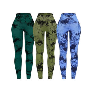 Collants de fitness taille moyenne respirants pour femmes avec logo personnalisé pantalon de yoga sans couture motif solide leggings de yoga tie dye pour femmes - Product Image 1