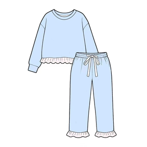 Conjunto de Ropa para Niñas Recién Llegado, Color Sólido, Algodón con Volantes - Product Image 2
