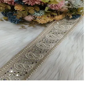 Sur mesure i paisley conçu perles lacets de bordure fixe dans de beaux motifs et couleurs de filetage pour robes de mariée.
