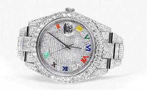 Montre de luxe élégante en acier inoxydable plaqué or jaune avec cadran noir entièrement serti de diamants de culture, mouvement ETA - Product Image 2