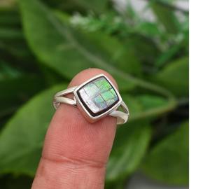 Élégante bague pour femme en argent sterling 925 massif faite à la main véritable pierre précieuse canadienne Ammolite élégante bijoux religieux chrétiens - Product Image 3