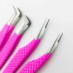 แหนบต่อขนตาเพิ่มวอลลุ่มสีชมพู90องศาสแตนเลสปลายกันแม่เหล็ก10มม. ปลายเรียบ - Product Image 2