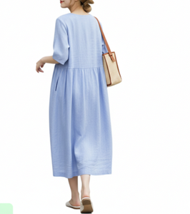 Vestido midi tejido para mujer, corte en A, OEM ODM, fabricante de ropa de Vietnam, servicio de etiquetado personalizado, servicio de abastecimiento al por mayor, transpirable - Product Image 2