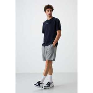 Camiseta Azul Marino 100% Algodón para Hombre, Corte Holgado con Textura Gruesa y Tejido de Punto Estampado-88364 - Product Image 4