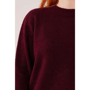 Pull en tricot bordeaux à col rond, style uni, décontracté, vente en gros - Product Image 3