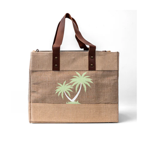 Eco-friendly 100% Natural Burlap Jute Shopping <b>Tote</b> <b>Bag</b> with Leather Tape Handle & Customized Print with Affordable Price - Product Image 5