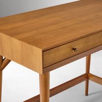 Table moderne en teck massif finition naturelle avec 1 tiroir long, écologique et durable, idéale pour salon, chambre, école, hôtel
