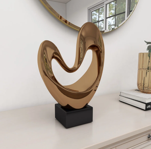 Escultura de metal dorado en forma de corazón abstracta moderna, estatua de aluminio fundido de latón hecho a mano para decoración de hogar y oficina - Product Image 1