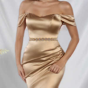 Bridella BS28G Adjustable Fit <b>Wedding</b> Belt Champagne with Rhinestone Detail - Product Image 5