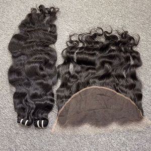 Juego completo de extensiones de cabello virgen de doble trama, extensiones de cabello virgen de onda natural cruda, 13x6 - Product Image 5