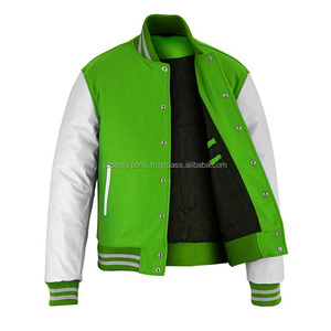 2026 OEM Best Selling Green Wool White Leather Sleeves Varsity <b>Jacket</b> For Men's 100% High Quality Low MOQ <b>Heated</b> Fashion <b>Jackets</b> - Product Image 3