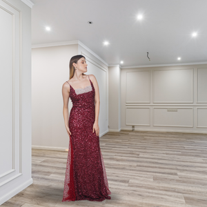 Vestido de fiesta rojo de diseñador de alta calidad para mujer, tirantes finos, vestido hasta el suelo, cómodo corte frontal, mano Natural - Product Image 2