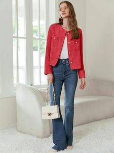 Chaqueta Blazer Corta de Tweed para Mujer, Manga Larga, con Botones, Estilo Casual de Negocios, con Bolsillos - Product Image 6