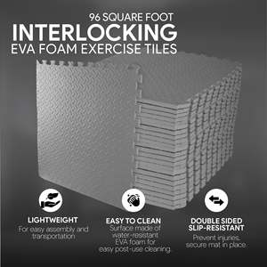 BalanceFrom Tappetino Fitness Grigio da 96 Piedi Quadrati, Confezione da 2 - Tappetino Portatile in Schiuma EVA/NBR Intrecciabile per Allenamento/Yoga - Product Image 6